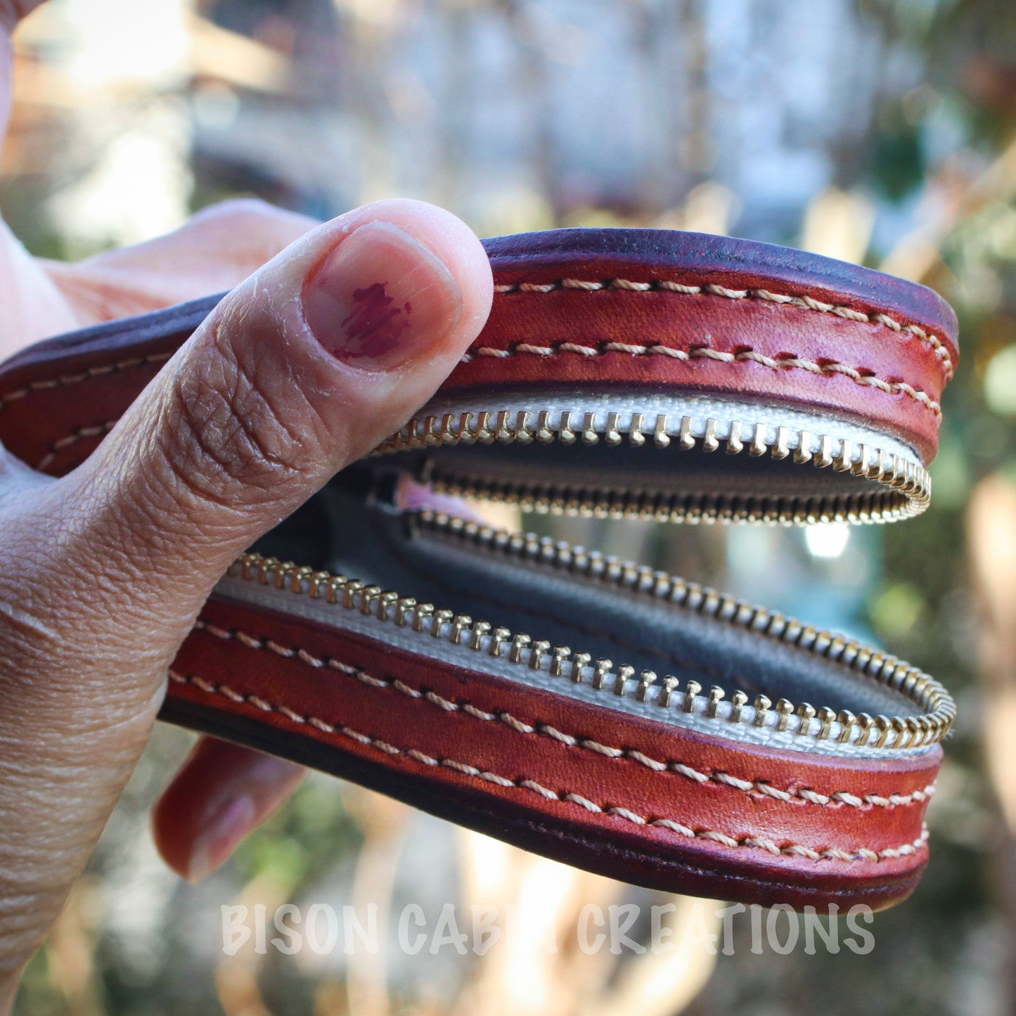 tooled leather cowhide leather pouch for car key and keyless remote with key closer