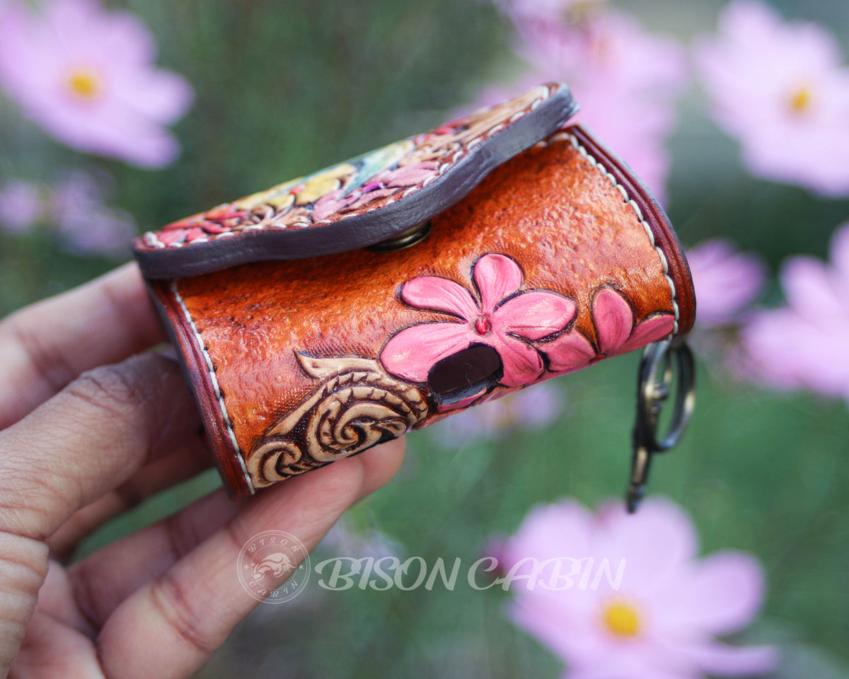 Unique floral tooled leather tooled  AirPods case with a charging port 