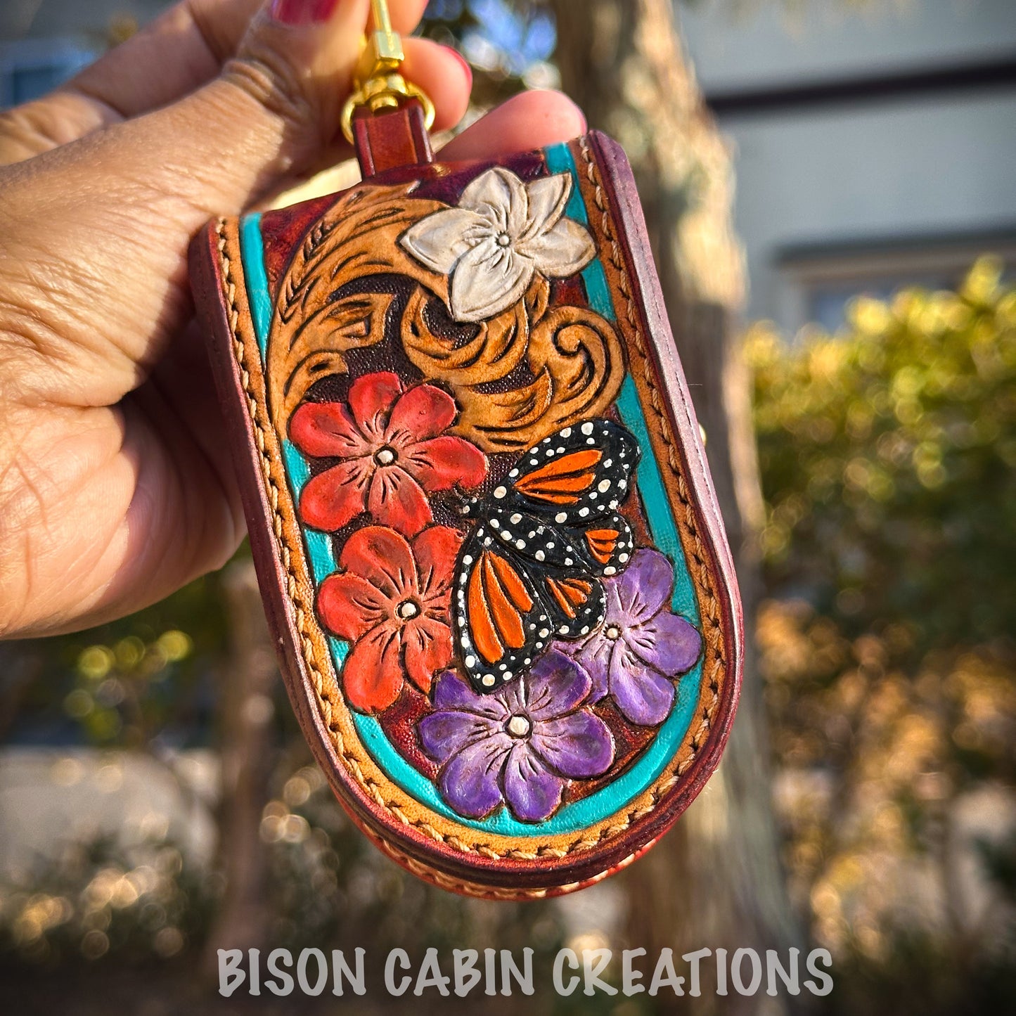 Handcrafted leather key holder pouch for car and bike keys