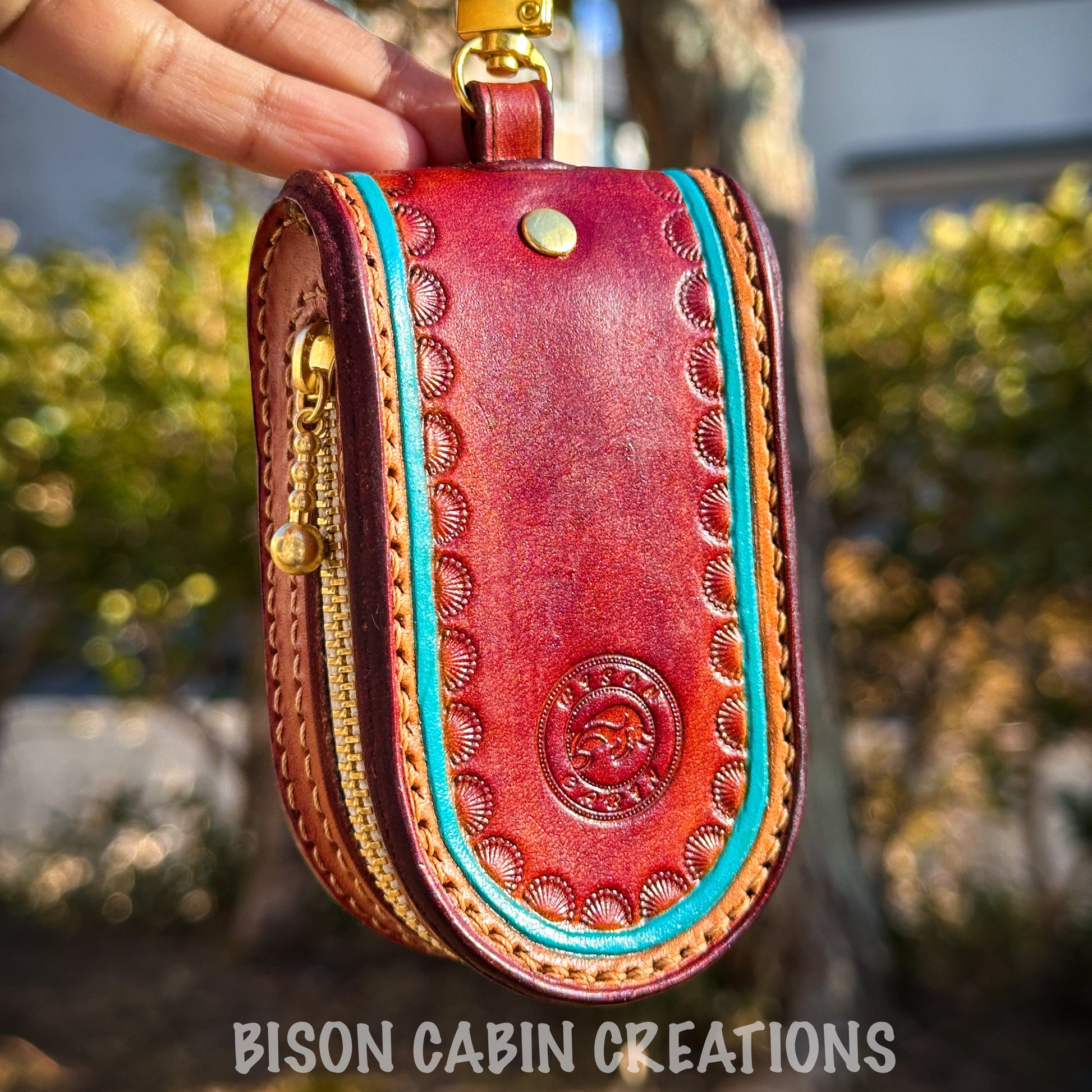 Compact cowhide leather pouch for car key and keyless remote