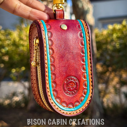 Compact cowhide leather pouch for car key and keyless remote