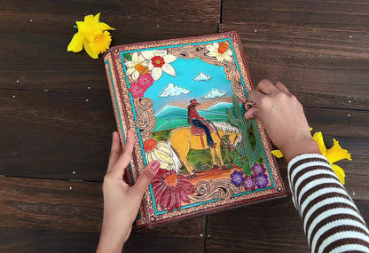 Hand Tooled Leather Padfolio , Personalized Cowgirl Notebook , Western Portfolio Gift